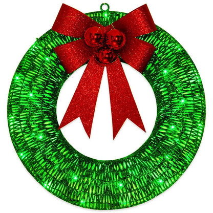 Christmas wreath outdoor decoration, small Christmas wreath plugin, suitable for doors, windows, garage green V1192-AZ-W-0080