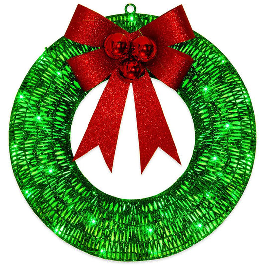 Christmas wreath outdoor decoration, small Christmas wreath plugin, suitable for doors, windows, garage green V1192-AZ-W-0080