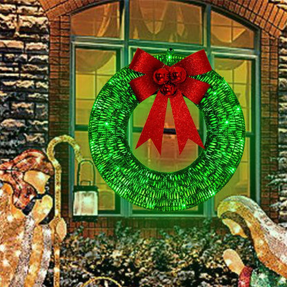 Christmas wreath outdoor decoration, small Christmas wreath plugin, suitable for doors, windows, garage green V1192-AZ-W-0080