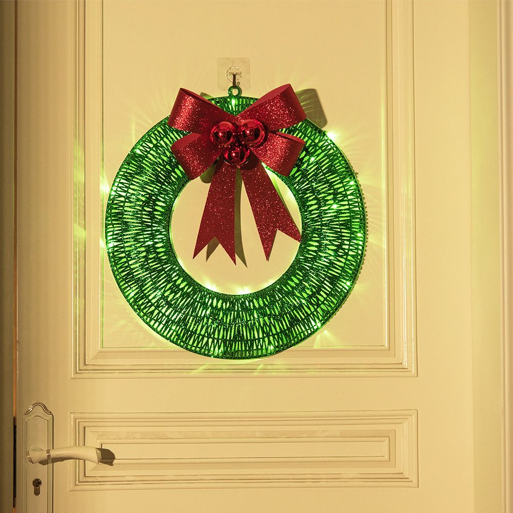Christmas wreath outdoor decoration, small Christmas wreath plugin, suitable for doors, windows, garage green V1192-AZ-W-0080
