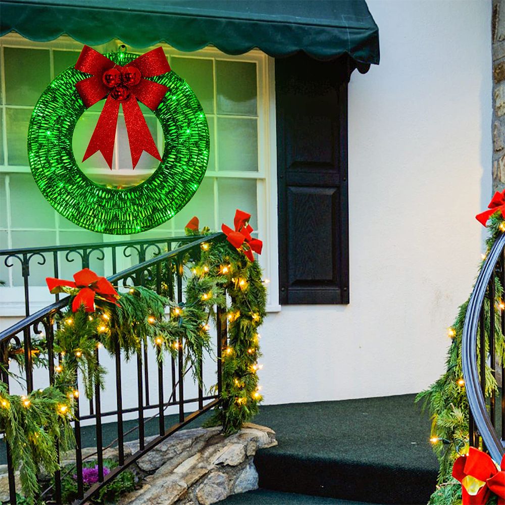Christmas wreath outdoor decoration, small Christmas wreath plugin, suitable for doors, windows, garage green V1192-AZ-W-0080
