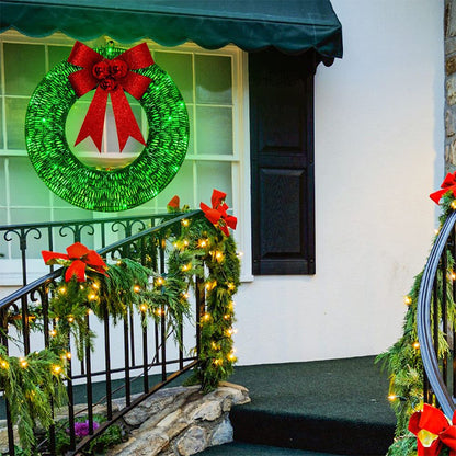 Christmas wreath outdoor decoration, small Christmas wreath plugin, suitable for doors, windows, garage green V1192-AZ-W-0080