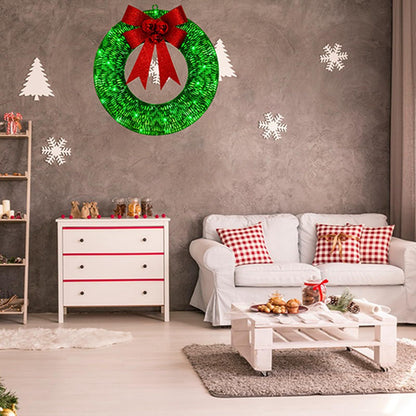 Christmas wreath outdoor decoration, small Christmas wreath plugin, suitable for doors, windows, garage green V1192-AZ-W-0080