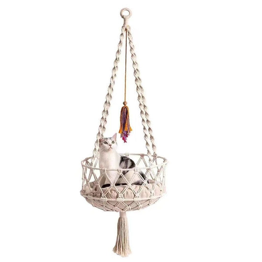 Cat Hammock with Cushion,Hanging Indoor Boho Kitten Swing Beds for Playing Sleeping Climbing and V1192-AZ-W-0086