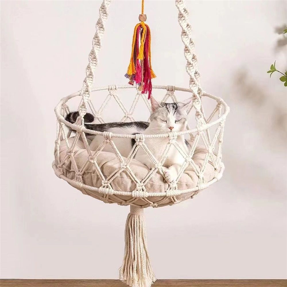 Cat Hammock with Cushion,Hanging Indoor Boho Kitten Swing Beds for Playing Sleeping Climbing and V1192-AZ-W-0086