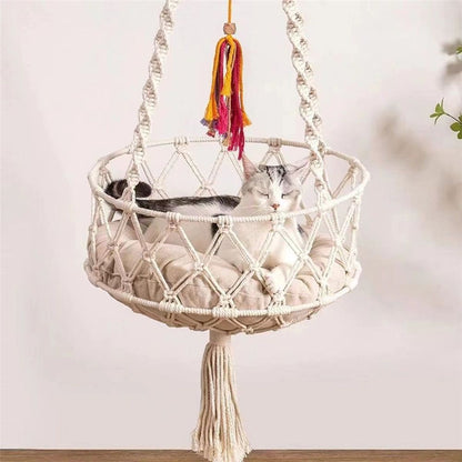 Cat Hammock with Cushion,Hanging Indoor Boho Kitten Swing Beds for Playing Sleeping Climbing and V1192-AZ-W-0086