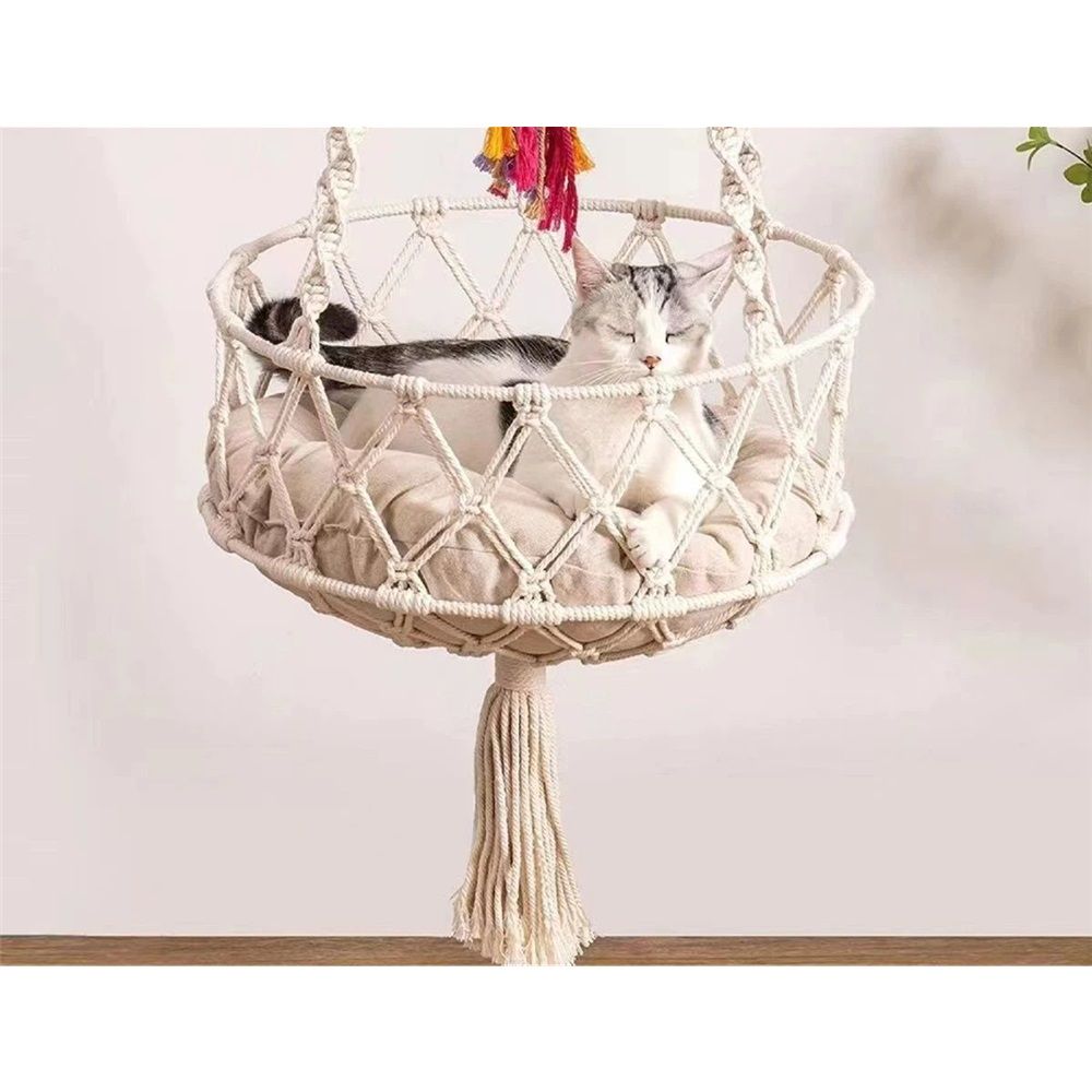 Cat Hammock with Cushion,Hanging Indoor Boho Kitten Swing Beds for Playing Sleeping Climbing and V1192-AZ-W-0086