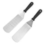 2 PCS Stainless Steel Dry Pan Teppanyaki, Slotted Spatula Handle Flexible Grill Turner/Spatula Black Plastic V1192-AZ-W-0102