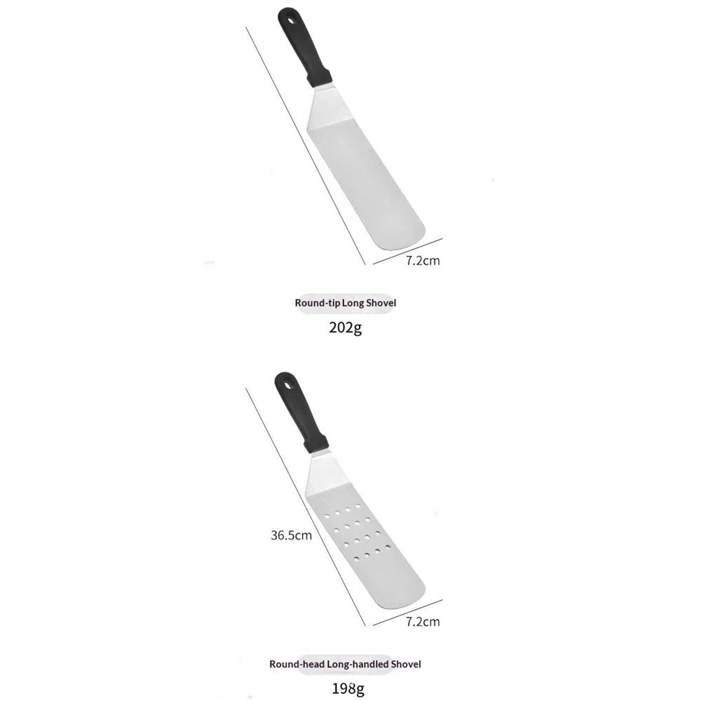 2 PCS Stainless Steel Dry Pan Teppanyaki, Slotted Spatula Handle Flexible Grill Turner/Spatula Black Plastic V1192-AZ-W-0102
