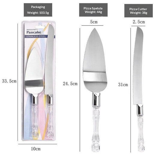 2 set Elegant Cake Knife and Server Set Stainless Steel with Crystal Handle - Perfect for Weddings V1192-AZ-W-0103