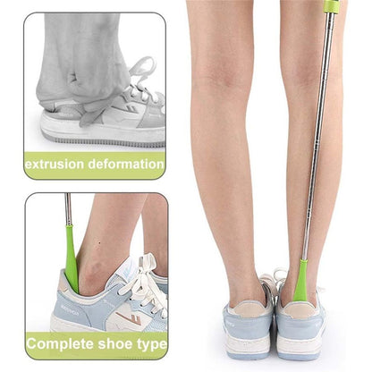 2 pack Shoe Horn Retractable Stainless Steel Long-Handle Foldable Shoe Puller for Seniors Extended Travel V1192-AZ-W-0112