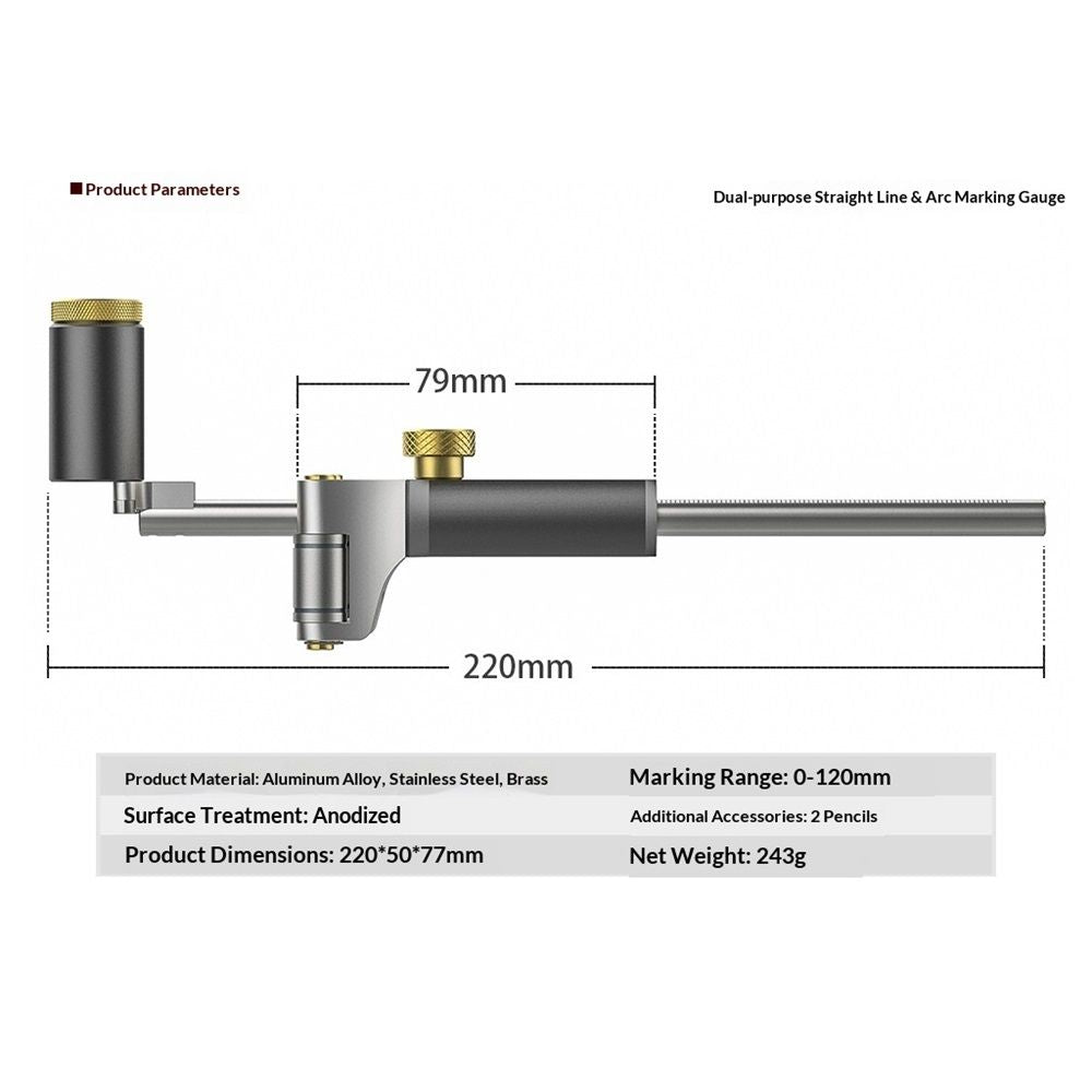 Marking Gauge, 2-in-1 Woodworking Scribe Scriber Multi-Function Line Maker Measuring Tools Sliding Mark V1192-AZ-W-0120