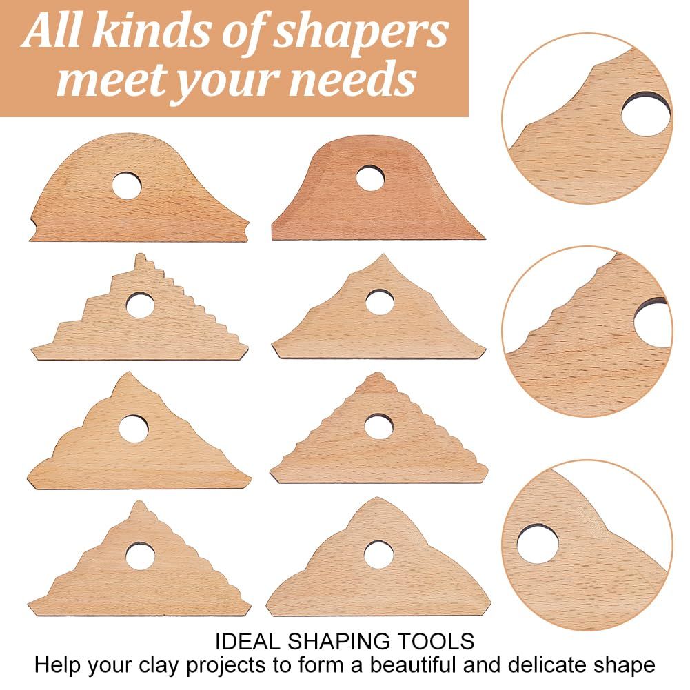 Triangle Pottery Ribs & Trimming Tools | Shaper Tools | 6 Clay Texture Ribs | Solid Beech Wood | 8-Pack V1192-AZ-W-0136