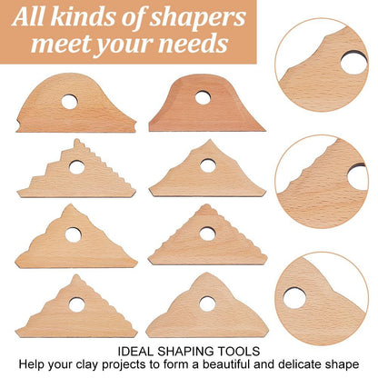 Triangle Pottery Ribs & Trimming Tools | Shaper Tools | 6 Clay Texture Ribs | Solid Beech Wood | 8-Pack V1192-AZ-W-0136