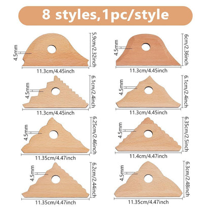 Triangle Pottery Ribs & Trimming Tools | Shaper Tools | 6 Clay Texture Ribs | Solid Beech Wood | 8-Pack V1192-AZ-W-0136