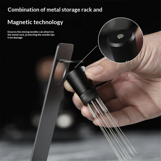 Magnetic Coffee Stirrer 0.4mm 7 Installed Pins + 0.25mm for Espresso Distribution Tool with Metal Stand for V1192-AZ-W-0152