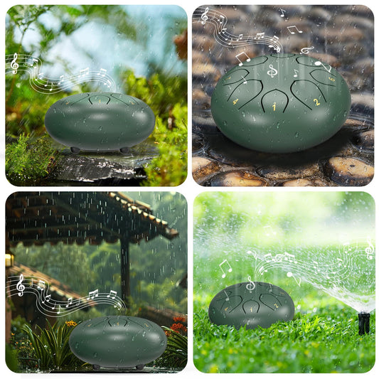 Rain Drum for Outside Garden, 6 Inches 8 Notes Steel Tongue Chakra Drums, Waterproof Meditation Rain Chime, V1192-AZ-W-0154