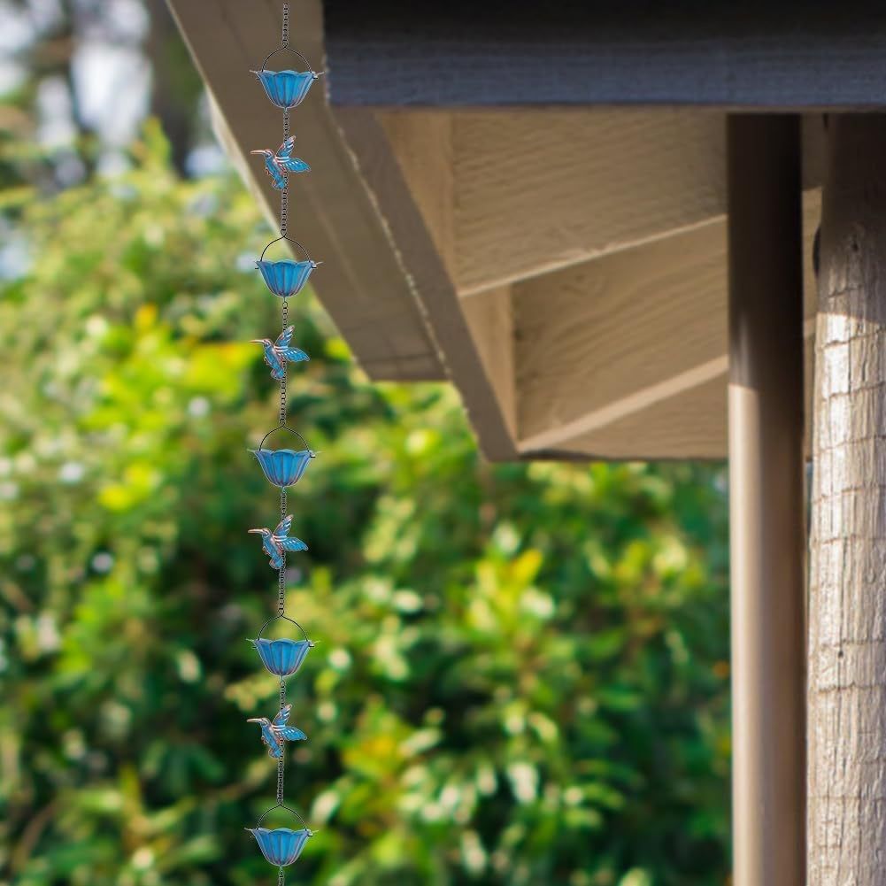 2.4M Rain Chain, Hummingbird Rain Chains for Outside, Copper Rain Chain Bell Decorative Rain Catcher Chain V1192-AZ-W-0165