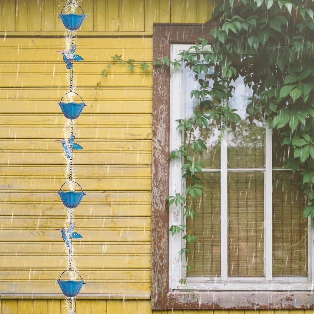 2.4M Rain Chain, Hummingbird Rain Chains for Outside, Copper Rain Chain Bell Decorative Rain Catcher Chain V1192-AZ-W-0165