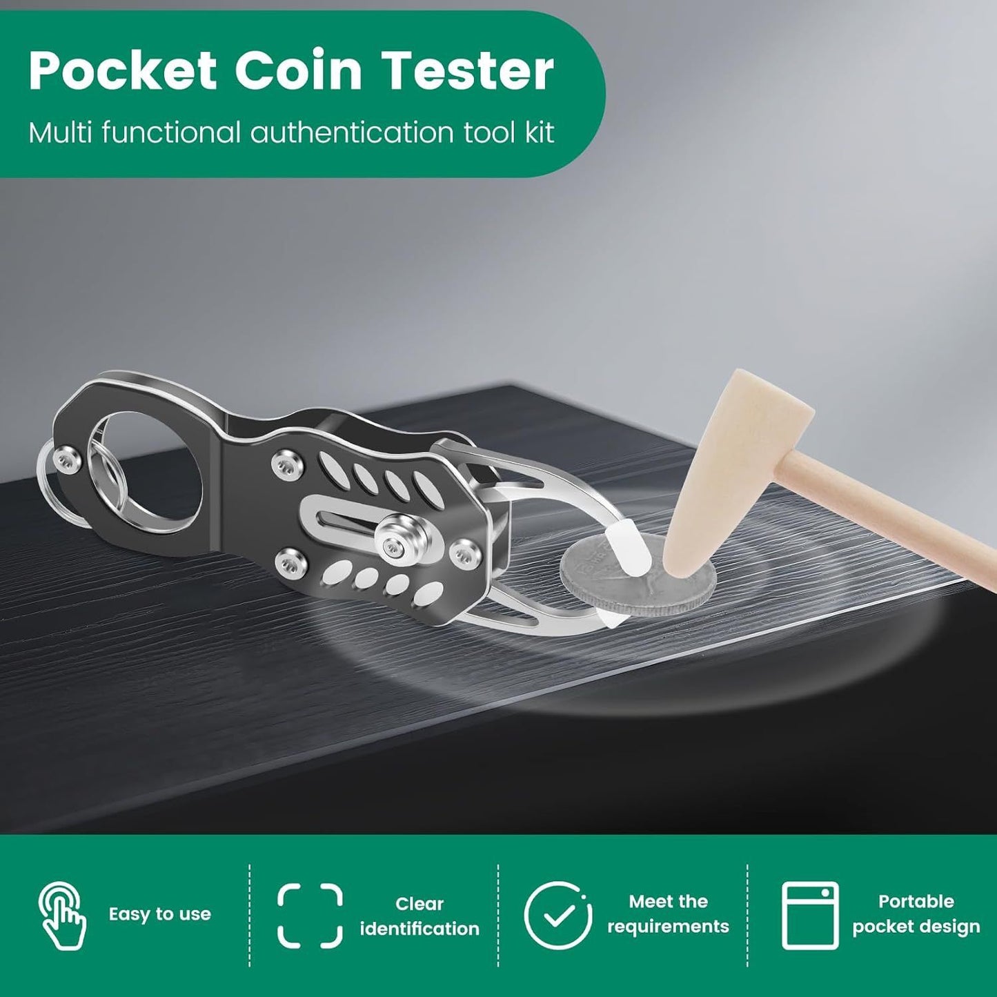 The Pocket Coin Tester Kit, Gold & Silver Coin Testing- Coin Validation via Ping Resonance Testing and Size V1192-AZ-W-0174