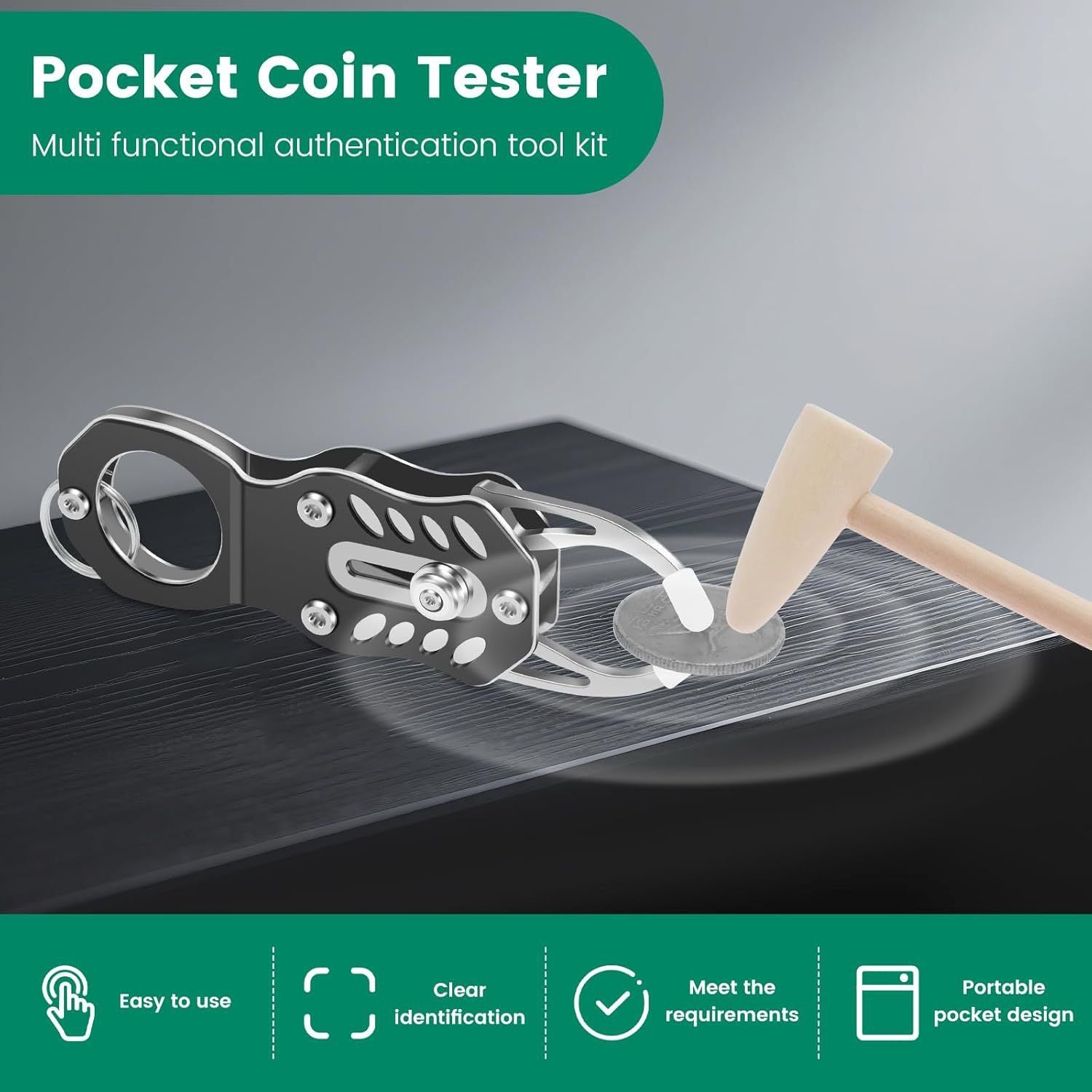 The Pocket Coin Tester Kit, Gold & Silver Coin Testing- Coin Validation via Ping Resonance Testing and Size V1192-AZ-W-0174