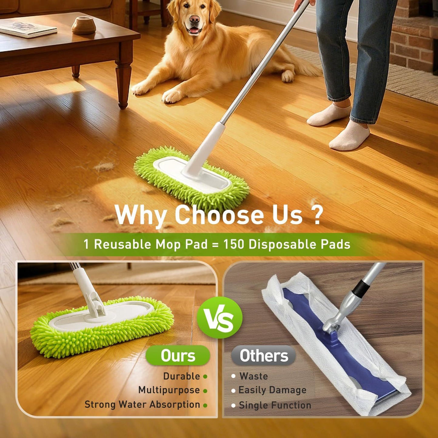 Reusable Dry Sweeping Cloths Microfiber Wet Mop Pads Compatible Mop Replacement Sweeping Mopping pad Refills V1192-AZ-W-0175