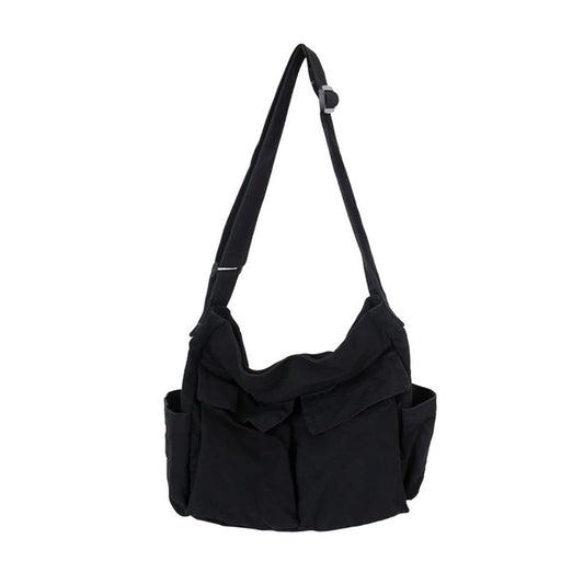 Aesthetic Cute Messenger Bag for School Vintage Black Canvas Crossbody for Women Shoulder Laptop Bag V1192-AZ-W-0178