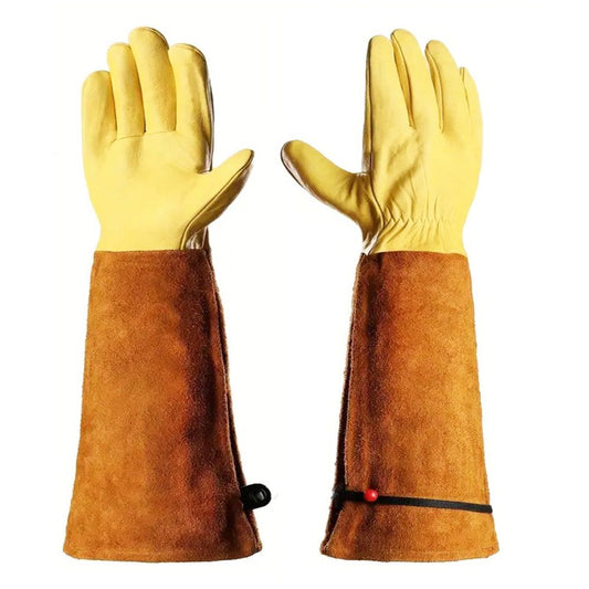 Long Gardening Gloves for Women Thorn Proof,Rose Pruning Cowhide Leather Garden Gloves for Cactus, Rose and V1192-AZ-W-0202