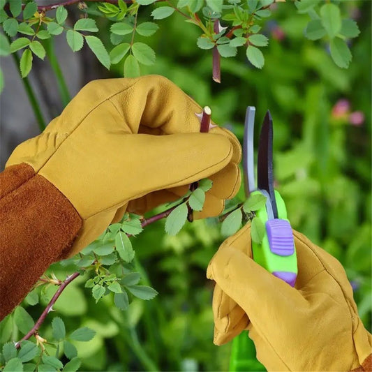 Long Gardening Gloves for Women Thorn Proof,Rose Pruning Cowhide Leather Garden Gloves for Cactus, Rose and V1192-AZ-W-0202
