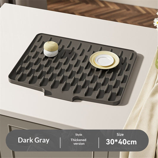 Dish Drying Mat with Board Drain, Heat Resistant Drying Matt Kitchen Counter & Silicone Dish Drying Mat, V1192-AZ-W-0204