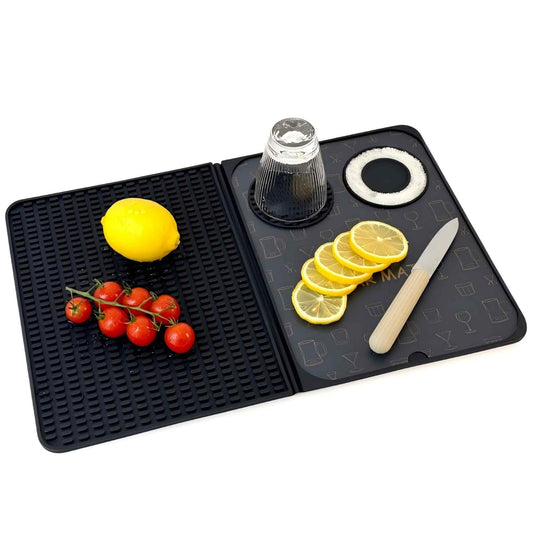 Bar Mat, Bar Accessories, Multifunctional Folding Cocktail Mat with Cutting Board, 18" X 12"(Black) Drying V1192-AZ-W-0206
