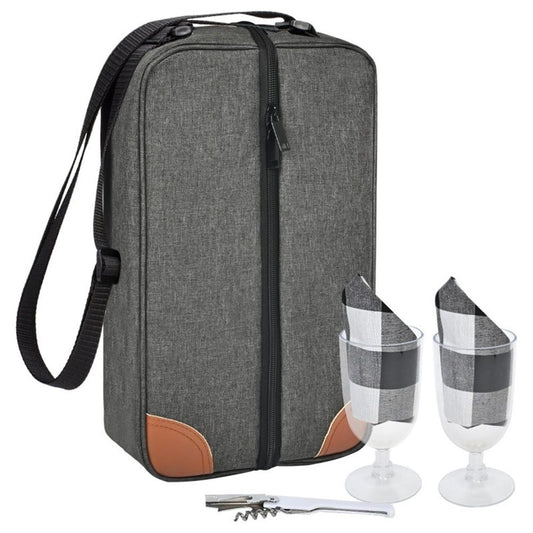 Insulated Wine Tote Bag With Stainless Wine Glasses. For Boating Travel. Wine Cooler Bag For Beach. Portable V1192-AZ-W-0208