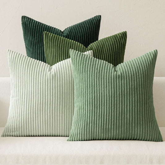 Boho Farmhouse Sage Green Throw Pillow Covers 18x18 Inch Set of 4 Mordern Nordic Cushion Covers Soft Corduroy V1192-AZ-W-0210