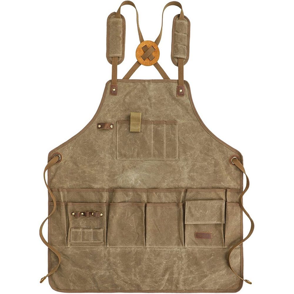 Chef Apron, Waterdrop Resistant Cotton Canvas Cross Back Adjustable Apron, 70*74.5cm(Cappuccino Brown) V1192-AZ-W-0217