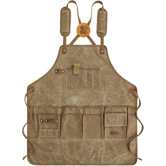 Chef Apron, Waterdrop Resistant Cotton Canvas Cross Back Adjustable Apron, 70*74.5cm(Cappuccino Brown) V1192-AZ-W-0217