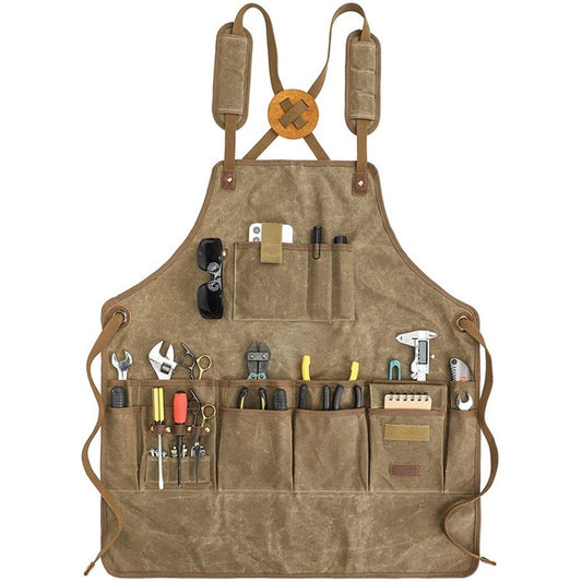 Chef Apron, Waterdrop Resistant Cotton Canvas Cross Back Adjustable Apron, 70*74.5cm(Cappuccino Brown) V1192-AZ-W-0217