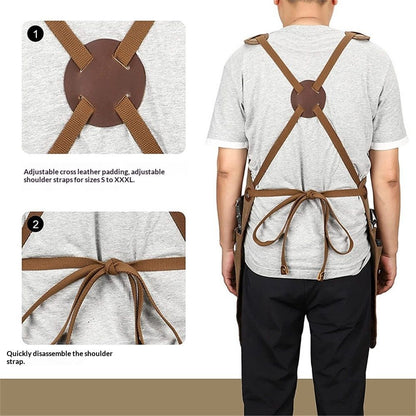 Chef Apron, Waterdrop Resistant Cotton Canvas Cross Back Adjustable Apron, 70*74.5cm(Cappuccino Brown) V1192-AZ-W-0217
