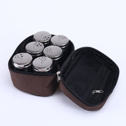 6 Piece Stainless Steel Spice Shaker Jars Salt and Pepper Holder BBQ Spice Herbs with Bag for East Travel, V1192-AZ-W-0219