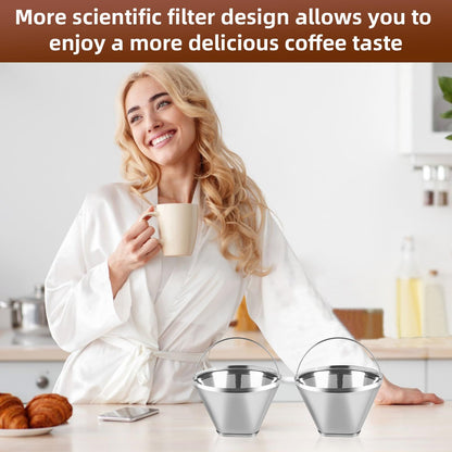 Reusable Cone Coffee Filters 304 Stainless Steel Coffee Filter, Filter Coffee Maker, 2Pcs Permanent Cone V1192-AZ-W-0222