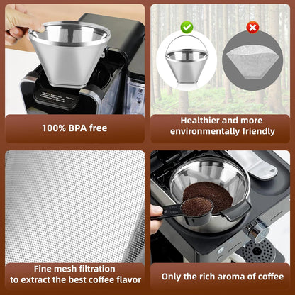 Reusable Cone Coffee Filters 304 Stainless Steel Coffee Filter, Filter Coffee Maker, 2Pcs Permanent Cone V1192-AZ-W-0222