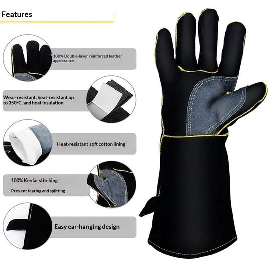 Extreme Heat & Fire Resistant Gloves Leather with Stitching,Mitts Perfect for Fireplace, Stove, Oven, Grill, V1192-AZ-W-0224