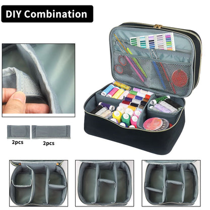 Double-Layer Sewing Bag Accessories Organizer, Large Sewing Supplies Storage for Tools Kit, Thread, Needles, V1192-AZ-W-0243