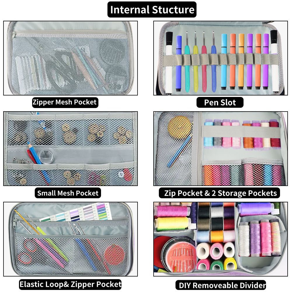 Double-Layer Sewing Bag Accessories Organizer, Large Sewing Supplies Storage for Tools Kit, Thread, Needles, V1192-AZ-W-0243