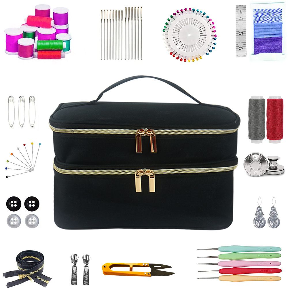 Double-Layer Sewing Bag Accessories Organizer, Large Sewing Supplies Storage for Tools Kit, Thread, Needles, V1192-AZ-W-0243