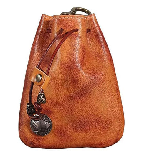Leather Mini Vintage Purse - Drawstring Coin Purse Card Bag Key Bag Change Purse - Personality Coin Purse For V1192-AZ-W-0248