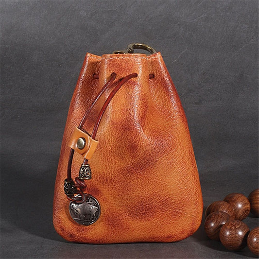 Leather Mini Vintage Purse - Drawstring Coin Purse Card Bag Key Bag Change Purse - Personality Coin Purse For V1192-AZ-W-0248