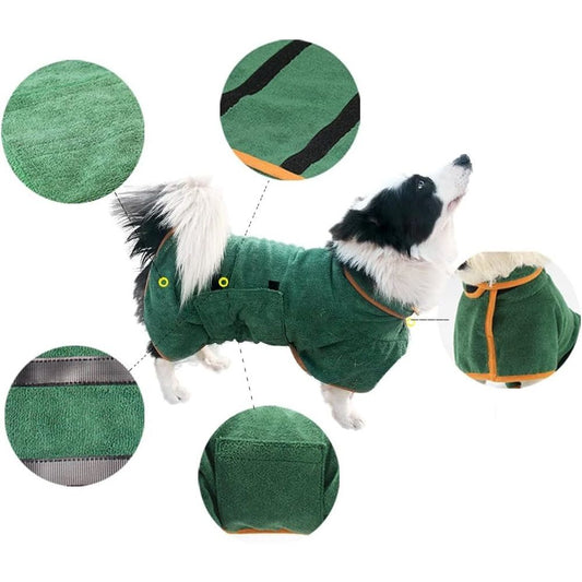 Dog Drying Coat - Fast Drying Dog Towel Robe - Microfiber Super Absorbent Pet Bathrobe, Adjustable Collar & V1192-AZ-W-0264