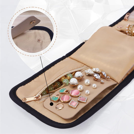 Travel Jewelry Organizer Case Foldable Jewelry Roll for Journey Rings, Necklaces, Earrings, Bracelets, Mini, V1192-AZ-W-0307