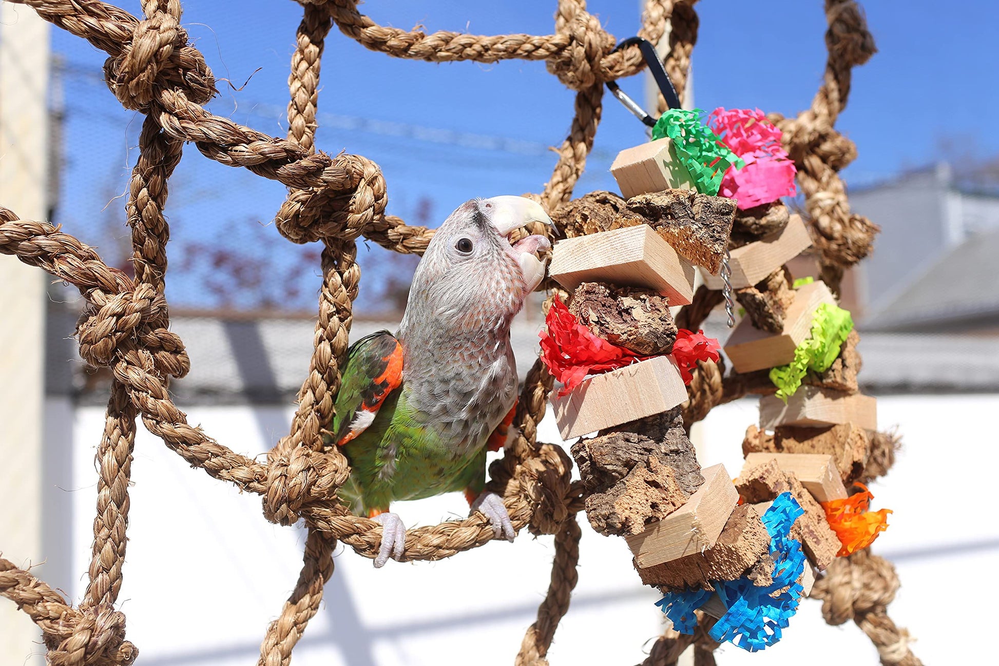 1PCS Parrots Climbing Net, Medium Large Size Parrots Hemp Rope Hanging Swing Bird Game Cage Toy Accessories M V1192-AZ-W-0308