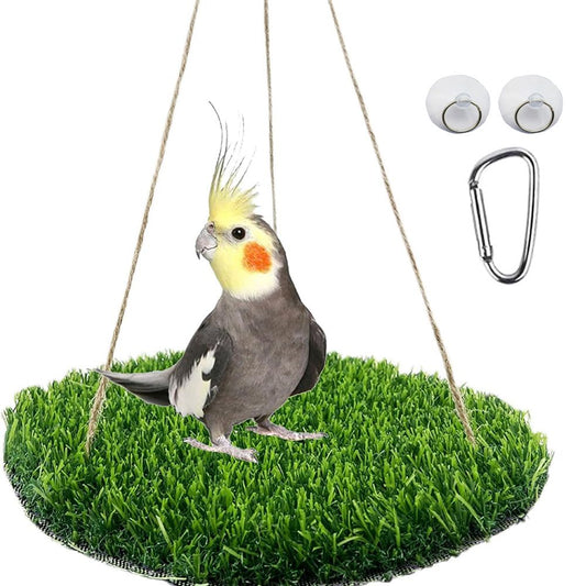 Large Bird Foraging Mat Toys, Natural Bird Grass Hammock Swing Toy with Hooks, Climbing Perch Hanging Toy for V1192-AZ-W-0312